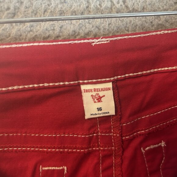 New TRUE RELIGION Size 16 (30) Red Super Stretch Skinny Embroidered Pockets Y2K - Picture 11 of 11